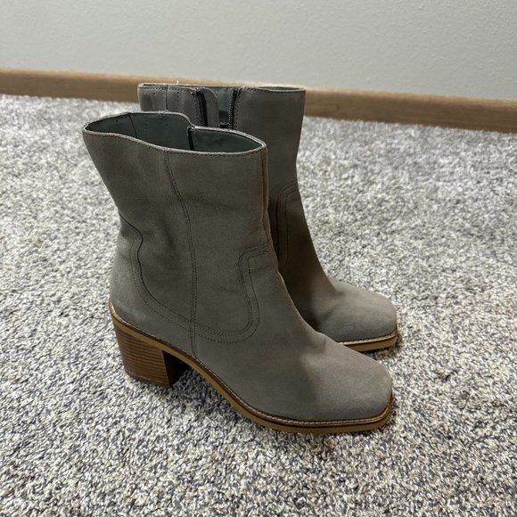 Turbulent Taupe Suede Leather Square Toe Mid-Calf Boots - Picture 7 of 9